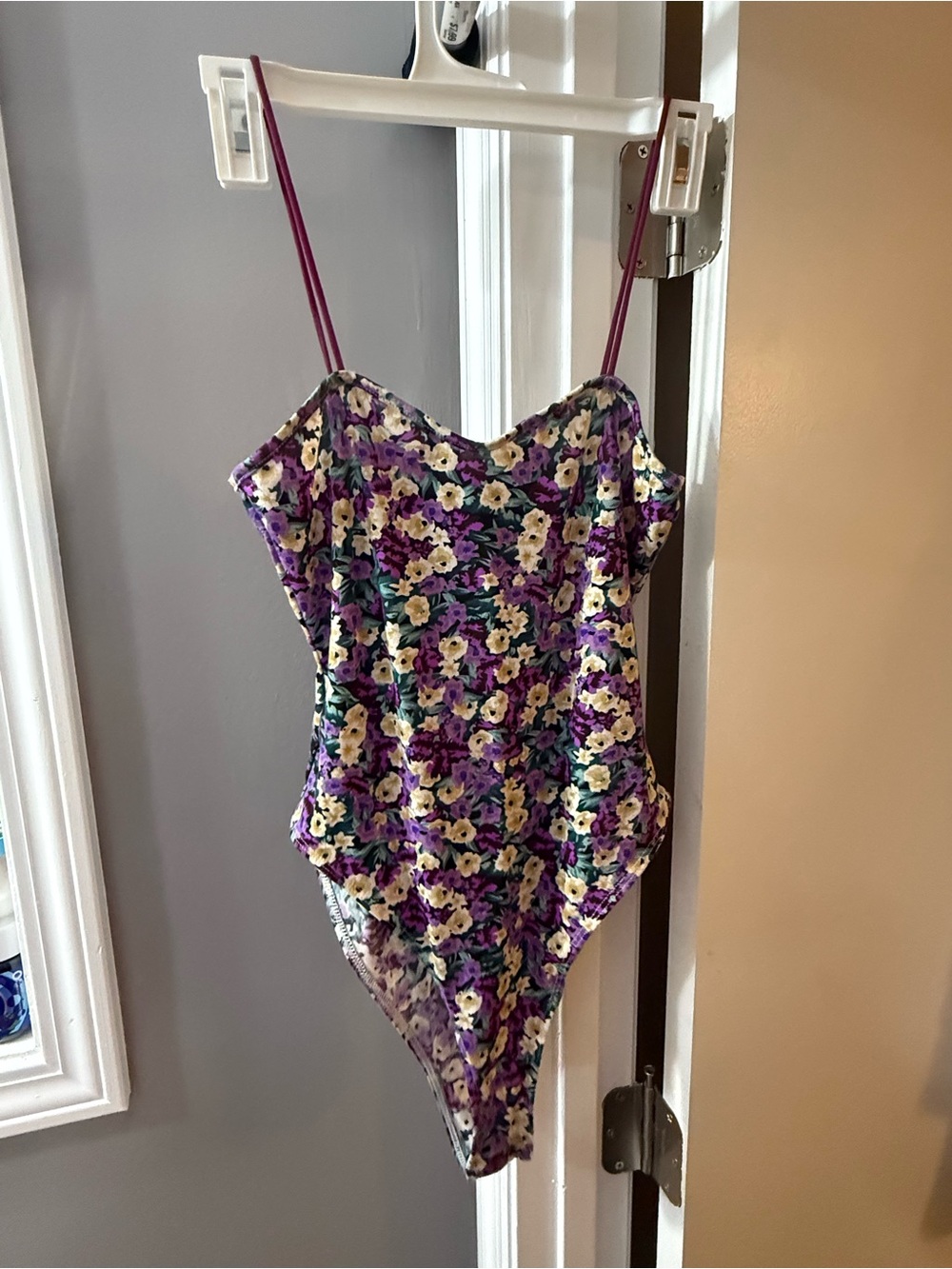 SHEIN Purple Floral Bodysuit with Yellow Accents